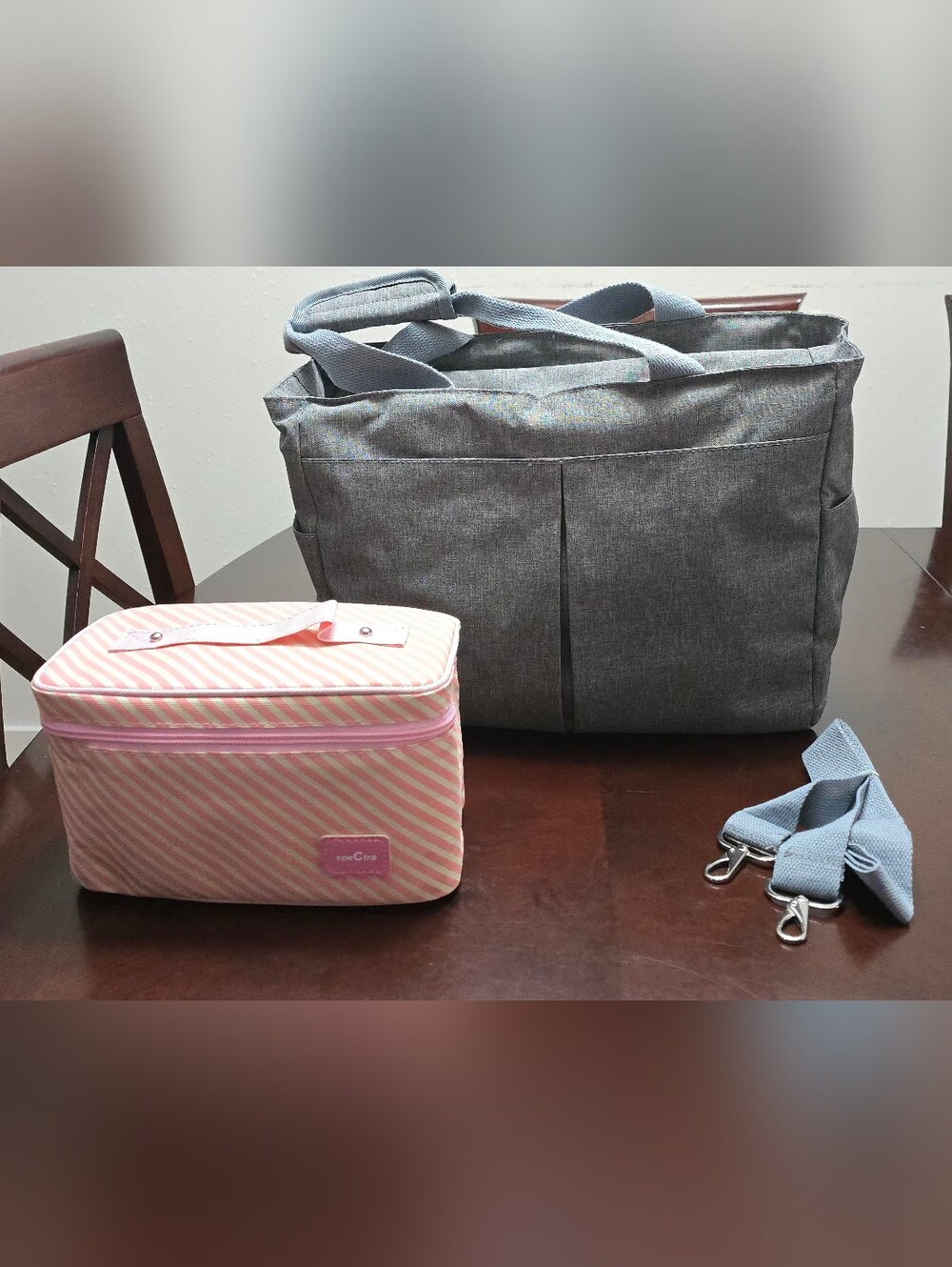 Spectra Gray Tote Diaper Bag and Pink Insulated Bag